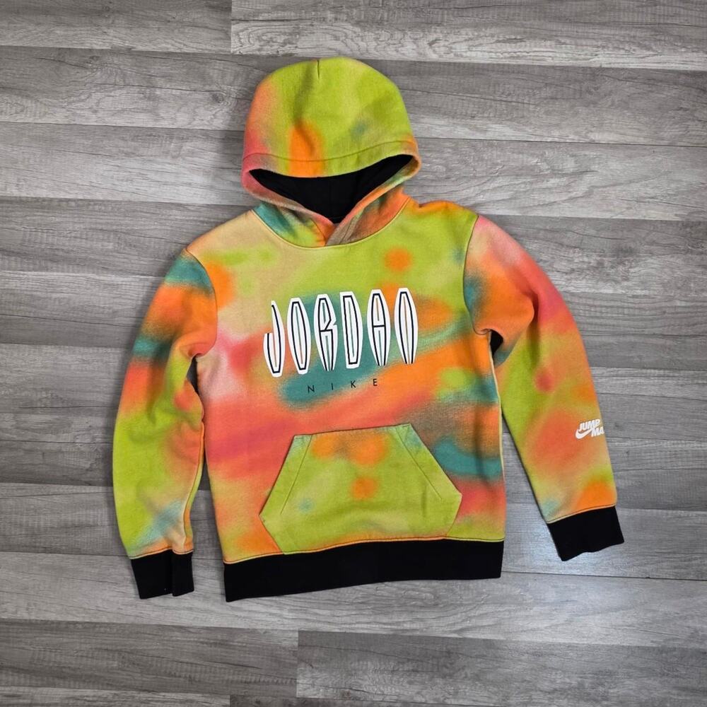 Jordan Nike Tie Dye Hoodie Green Orange Multicolor Boys Medium